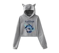 Nesthome Hombres y Mujeres The Genshin Impact Merch Crop Sudaderas Mujeres Orejas de Gato Kawaii Top Sudadera con Capucha Niñas Chándal XXS-2XL, Gris-2., XS