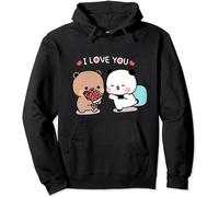 Nesthome Kawaii Panda Bear Hug Bubu and Dudu Flower I Love You Valentines Days Funny Gift Unisex Sudadera con Capucha, Negro-1., L