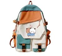 Nesthome Mochila escolar unisex para niños y niñas, diseño de oso panda, abrazo, bububu, dudu, corazón, San Valentín, regalo divertido, bolsa escolar, verde 2, Einheitsgröße