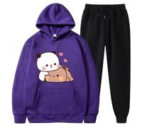 Nesthome Sudadera con capucha + jogger de dos piezas Kawaii Panda Bear Hug Bubu and Dudu Sweet Love Bubu and Dudu Camiseta, Lila-1, S