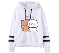 Nesthome Sudaderas con capucha para mujer/hombre de manga larga Harajuku Casual Hooded Kawaii Panda Bear Hug Bubu and Dudu Heart Valentines Days Funny Gift Hoodie, blanco-1, M