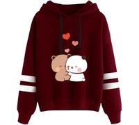 Nesthome Sudaderas con capucha para mujer y hombre, suéter de manga larga, sudadera Harajuku Casual Hooded Kawaii Panda Bear Hug Bubu and Dudu Funny Gift Hoodie, Wine-1., L