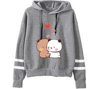 Nesthome Sudaderas con capucha para mujer y hombre, suéter de manga larga, sudadera Harajuku Casual Hooded Kawaii Panda Bear Hug Bubu and Dudu Funny Gift Hoodie, Gris-1., L