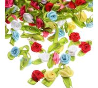 NESTINGHO Flores Artificiales Pequeñas de Cinta en Forma 200 Hechas de Poliéster Tacto Cómodo Color Aleatorio para Manualidades para y Pasadores de Cabello