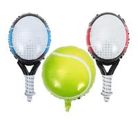 NESTINGHO Globos de Fiesta de Tenis Inflables 18 Pulgadas, Set de 3 Piezas Pelota y Raquetas de Aluminio en Azul y Rojo, Decoración Deportiva para Cumpleaños y Eventos Temáticos
