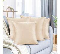 Nestl - Juego de 4 Fundas de cojín Decorativas cómodas, de Terciopelo Suave y sólido, para Exteriores, sofá, Cama y Coche, 45,7 x 45,7 cm, Color Beige Crema