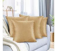 Nestl Juego de 4 Fundas de cojín Decorativas de Terciopelo acogedoras para Exteriores, 18 x 18 Pulgadas, Fundas de cojín Lisas y Suaves para sofá, Cama y automóvil, Color Dorado Camello