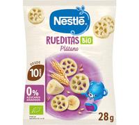 NESTLÉ BIO Rueditas de Plátano para bebés a partir de 10 meses, bolsa 28g | Rueditas de cereales y plátano, snack ecológico, desde 10 meses, para los primeros dientes, sin azúcares añadidos