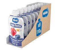 Nestlé Bolsitas Funny Fruits 8x110g | Bolsita de arándanos y plátano, 100% fruta con vitamina C, sin azúcares añadido, sin conservantes, formato práctico