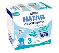 Nestlé NATIVA 3 Leche líquida Original sin azúcar añadido +1 año, 6x1L | Leche de crecimiento para niños a partir de los 12 meses. Lista para beber y sin azúcares añadidos.