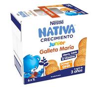 Nestlé NATIVA JUNIOR Galleta María Leche Infantil desde 3 años, 6x1L | Leche de crecimiento lista para beber Galleta. Para niños a partir de 3 años. Sin azúcares añadidos.