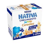 Nestlé NATIVA JUNIOR Leche líquida Cereales +3 años, 6x1L | Leche de crecimiento lista para beber Cereales. Para niños a partir de 3 años. Sin azúcares añadidos.