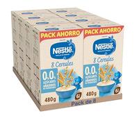 Nestlé Papilla 8 Cereales 0%0% Azúcares +6 meses Pack 8x480g | Puré de fruta para bebé con manzana, plátano y fresa, ideal para snack o alimentación infantil
