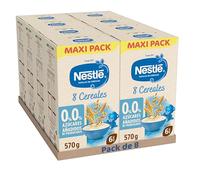 Nestlé Papilla 8 Cereales 0%0% Azúcares +6 meses Pack 8x570g | Pack de papillas 8 cereales sin azúcar añadido ni producido, desde 6 meses, ricas en hierro