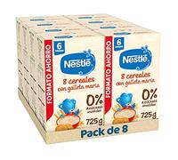 Nestlé Papilla 8 Cereales Galleta +6 meses Pack 8x725g | Pack de papillas 8 cereales con galleta, desde 6 meses, sin azúcares añadidos, ricas en hierro