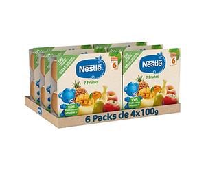 NESTLE Puré 7 Frutas, desde 6 meses, Pack Tarrinas Pack de 6 (4x100g), Fórmula mejorada