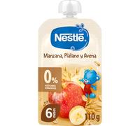 NESTLÉ Puré Manzana, Plátano y Avena para bebés a partir de 6 meses, 110g | Bolsita de manzana, plátano y avena, 100% natural con vitamina C, sin azúcares añadido, sin conservantes, formato práctico