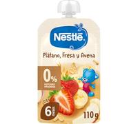 NESTLÉ Puré Plátano, Fresa y Avena para bebés a partir de 6 meses, 110g | Bolsita de plátano, fresa y avena, 100% natural con vitamina C, sin azúcares añadido, sin conservantes, formato práctico