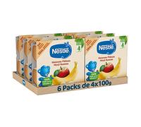 Nestlé Tarrinas de fruta Manzana Plátano +6 meses Pack de 6(4x100g) | Puré de fruta con galleta para bebé, ideal como snack dulce en alimentación infantil