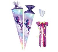 Nestler Juego de bolsas de caramelo hechas a mano de cartón, diseño de galaxia unicornio, protección de encaje, lazo (lila, 70 cm redonda)