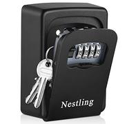 Nestling Caja de seguridad con llave impermeable, caja fuerte para llaves de exterior con 4 dígitos, combinación de código, caja fuerte para llaves montada en la pared para casa/garaje/casa de alquiler, etc. Negro