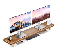 NestNeat Soporte doble para monitor - Elevador grande de madera para monitor de 39 pulgadas, soporta 200 libras, soporte ultra fuerte para 2 monitores/computadora portátil/TV/PC/impresoras