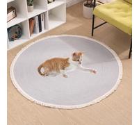 Nestoly Cat Rug, Cotton Rope Area Rug for Cats, Cotton Rope Rugs for Cats, Round Vintage Reversible Woven Tassel Rugs, Anti-Slip, Easy Clean (Grey,80cm/31.49in)