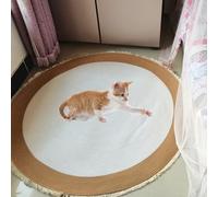 Nestoly Cat Rug, Cotton Rope Area Rug for Cats, Cotton Rope Rugs for Cats, Round Vintage Reversible Woven Tassel Rugs, Anti-Slip, Easy Clean (White,60cm/23.62in)