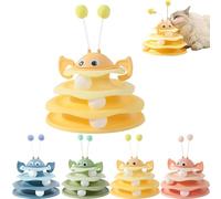 Nestoly Interactive 3-Layer Cat Toy Tower with Rotating Bee and Rolling Balls, 3 Levels for Chase, Self-Play Activity Toy, Batting & Exercise for Cats & Kittens, Self-Play Activity Toys (Yellow)