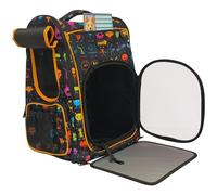 NestQ Mochila Transportin Ergonómica para Perros y Gatos, Plegable hasta 5kg, con Ventilación Óptima y Cierres de Seguridad, Diseño de Extraterrestres, 45x35x30 cm