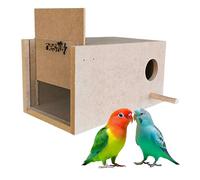NestQ Nido para Agapornis y Periquitos Iseparables con Viruta para la Cama, Casita de Cría de Madera para Pájaros, con Enganches para la Jaulas de Aves, 25cm x 14.5cm x 14cm (Ventana)