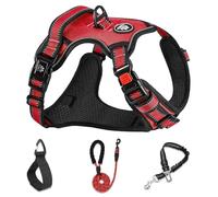 NESTROAD Arnes en H Antitirones Collar y Correa de Perro Coche, Cinturon de Seguridad Perros Antiescape Rojo, Talla M para Peroos Mediano, Cuello 33~43CM Pecho 43~64, Perros Accesorios Básicos