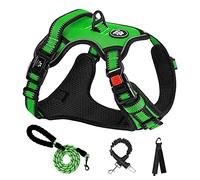 NESTROAD Arnés para perros grandes con correa verde, talla L para perros, tamaño grande, con contorno de cuello 38 ~ 48 cm, contorno de pecho 48 ~ 74 cm, incluye arnés de pecho y cinturón de seguridad