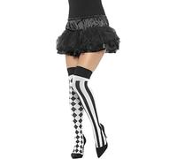 NET TOYS Calcetines Largos Arlequín - Negro-Blanco | Medias Estampadas | Calceta Bufón | Accesorio Disfraz Payaso