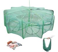 Neta de Pesca Trap de Cangrejo Trap de pez Rio de Pesca Neta de Pesca para el Paraguas Plegable Trampa de Pescado con 10 Agujeros PE Mesh Marco GALVANIZADO Neta de Pesca portátil para captar el cangr