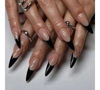 Netas Negras Presione En Uñas Manicura De De Larga Duración Para La Noche Event Event Casual Wear 24 Pieles/caja Durabilidad Press En Uñas