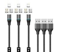 NetDot 3in1 Cable Cargador Magnetico Gen12 de Carga Rápida y Transferencia de Datos con LED Compatible con Dispositivo Micro-USB y USB-C y i-Product (1.5m/3 Paquete Negro)