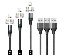 NetDot 3in1 Cable Cargador Magnetico Gen12 de Carga Rápida y Transferencia de Datos con LED Compatible con Dispositivo Micro-USB y USB-C y i-Product (0.3/1/2m,3 Paquete Negro)