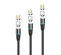 NetDot - Cargador magnético (0,3 m/1 m/1,5 m, 3 pack negro) cable magnético de carga rápida de datos para micro USB/USB-C Smartphones y vienen con 2 conectores cada cable