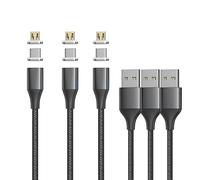 NetDot Gen10 Cable de Carga Magnético Rápida Trenzado de Nylon con LED Lateral Compatible con Dispositivo Micro-USB y USB-C (1m/3 Paquete Negro)