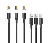 NetDot Gen10 Micro USB Cable de carga rápida magnético de nailon trenzado con cable lateral compatible con dispositivo Android (2 m/3 paquetes negro)