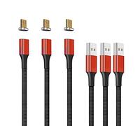 NetDot Gen10 Micro USB Cable de carga rápida magnético de nailon trenzado con LED lateral compatible con dispositivo Android (1,5 m/3 paquetes rojo)