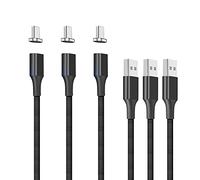NetDot Gen10 USB-C - Cable de carga rápida magnético trenzado de nailon con cable lateral compatible con dispositivo tipo C (1 m/3 paquete negro)