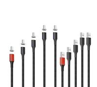 NetDot Gen10 USB-C - Cable de carga rápida magnético trenzado de nailon con LED lateral compatible con dispositivo tipo C (5 paquetes, 0,3 m, rojo, 1 m/1,5 m/2 m/2 m) negro