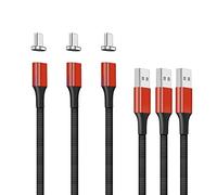 NetDot Gen10 USB-C - Cable de carga rápida magnético trenzado de nailon con LED lateral, compatible con dispositivo tipo C (1 m/3 paquetes rojos)