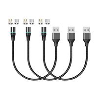 NetDot Gen12 Cable Cargador Magnetico de Carga Rápida y Transferencia de Datos con LED Compatible con Dispositivo Micro-USB y USB-C (0.3 Meters/3 Paquete Negro)