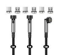 NetDot Gen12 Trenzado de Nylon Cargador Magnético Cable de Carga Rápida y Transferencia de Datos con LED Compatible con Dispositivo Micro-USB y USB-C (1m/3 Paquete Negro)