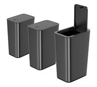 NetDot N Paquete de 3 botes de basura para baño de 10 L/2.6 galones con tapa, cubo de basura pequeño para cocina con tapa tipo prensa, cubo de basura negro, cubos de basura delgados, cubo de basura