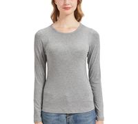netdraw Camiseta de manga larga de viscosa de bambú acanalada para mujer, cuello redondo, informal, ajustada, térmica, para mujer, Gris jaspeado, M