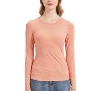 netdraw Camiseta de manga larga de viscosa de bambú acanalada para mujer, cuello redondo, informal, ajustada, térmica, para mujer, Melocotón, M